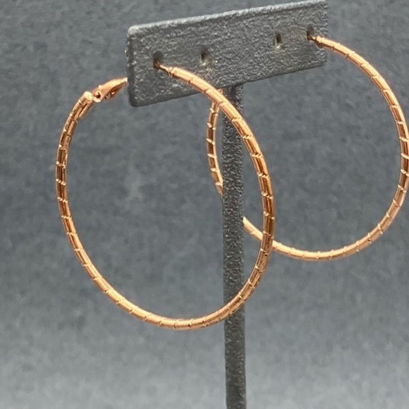 Hoop Pierced Earrings Rose Gold Copper Texture Latch Retro BoHo Soft Girl Barbie - Picture 2 of 4